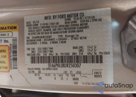 2018 Ford Fusion Hybrid Se from USA, damaged, VIN 3FA6P0LU8JR250307